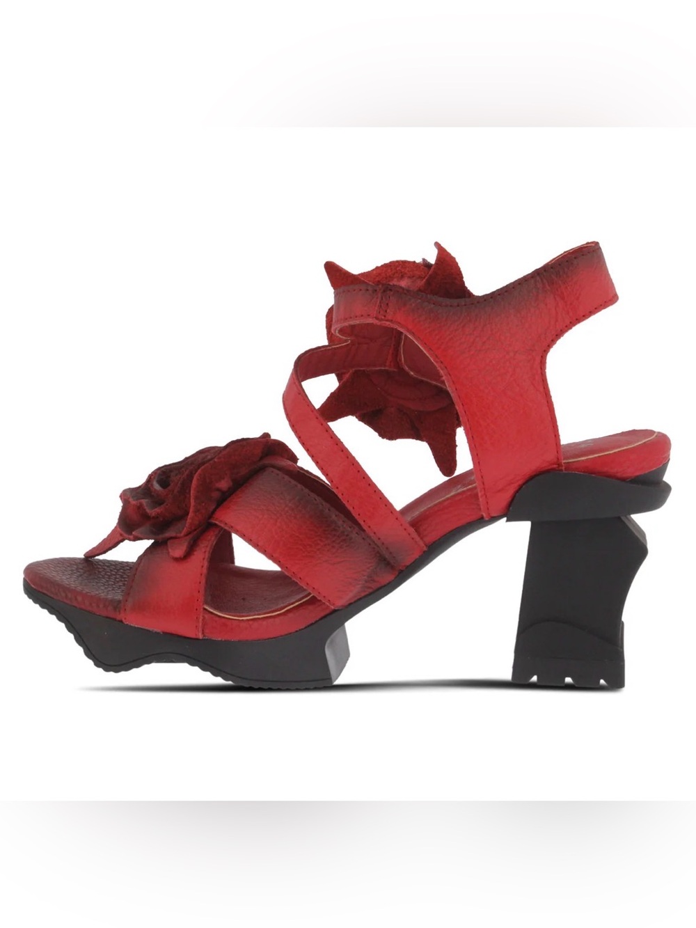 L’Artiste Shelly Red Heels Leather Rose Sculptural Heel NEW - Picture 7 of 11